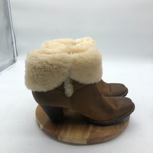 Born Donna Booties Womens 8 Brown Suede Shearling Lined Ankle Comfort Shoes